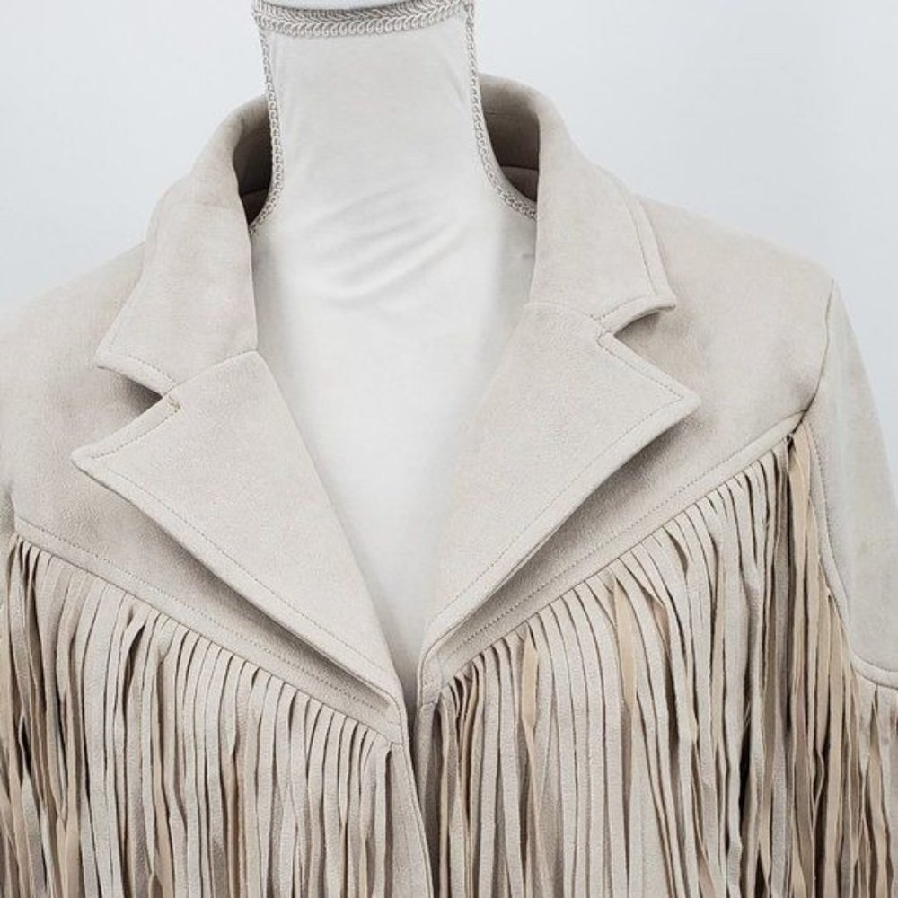 VEVERET Fringe Jacket Cream Faux Suede Moto Western Rodeo Bolero NWT - Picture 6 of 12